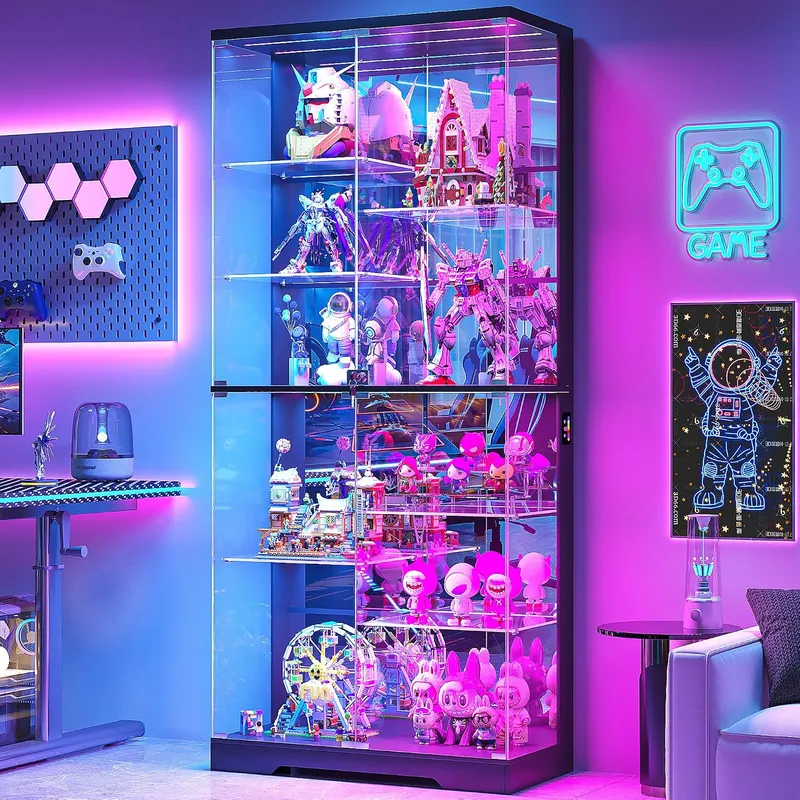 Lvifur 10-Tier Glass Display Cabinet with RGB Light and Motion