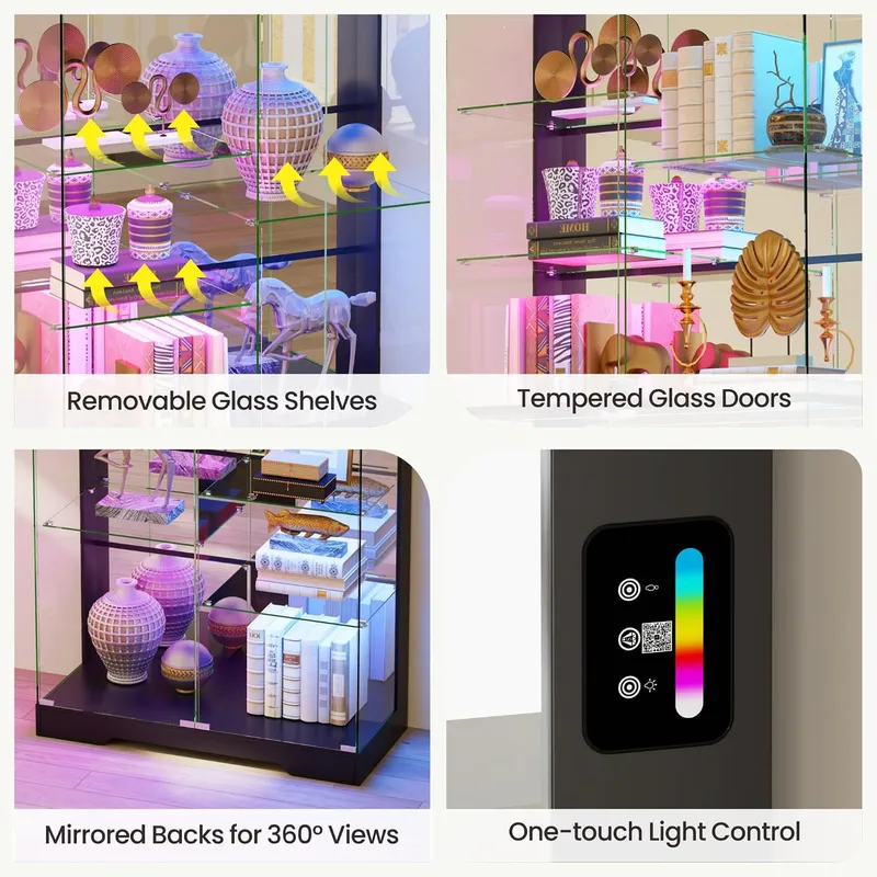 Lvifur 10-Tier Glass Display Cabinet with RGB Light