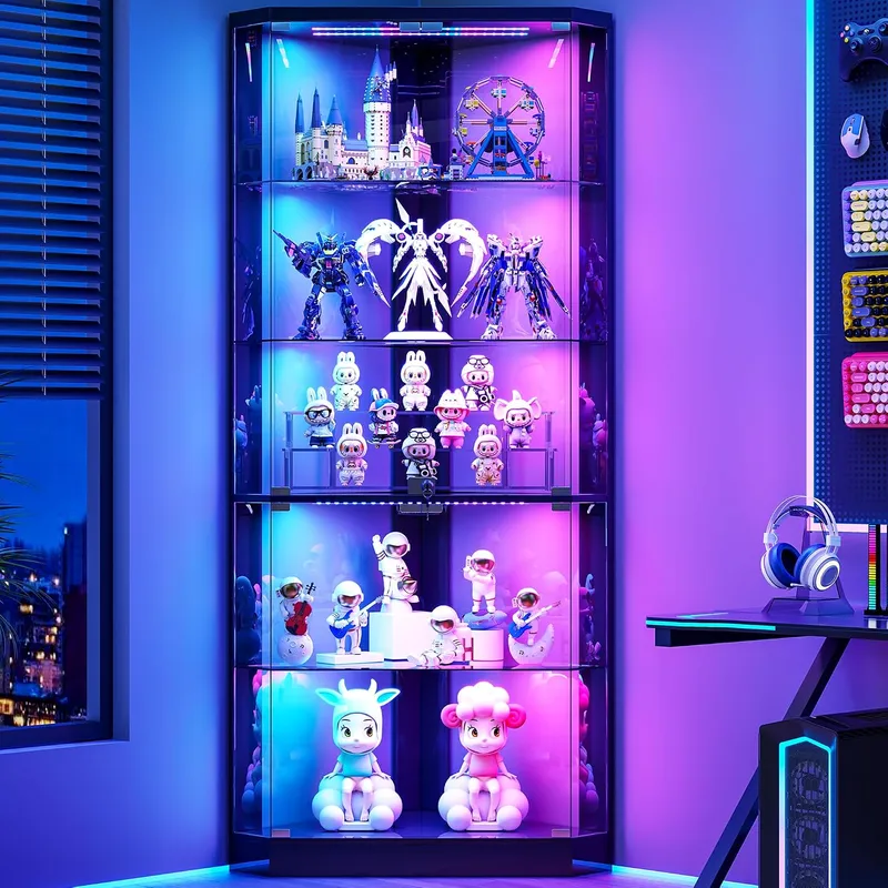Lvifur 5-Tiers Corner Display Cabinet with RGB Light for Collectibles