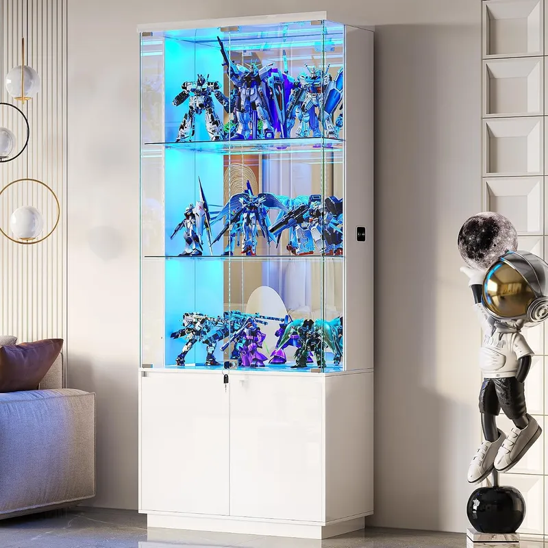 Lvifur 71Inch Glass Display Cabinet with Lights and Human Body Sensor