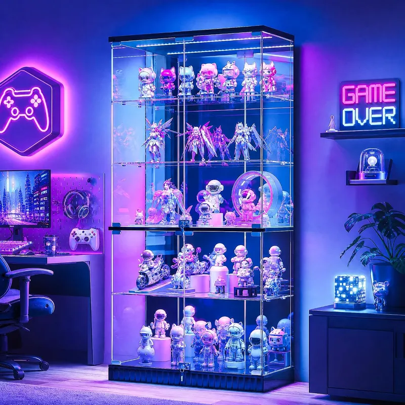 Lvifur Full Deep Glass Display Cabinet with RGB Lights and Lock