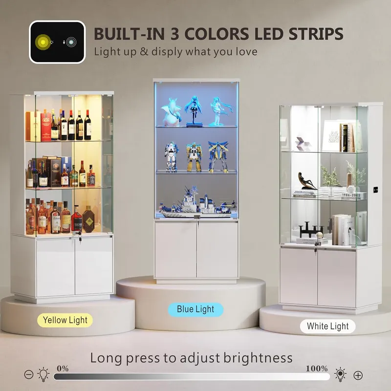 Lvifur Glass Display Cabinet with Lights and Human Body Sensor